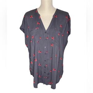 Torrid Gray Rayon Button-Down with Red Scooters Size 1